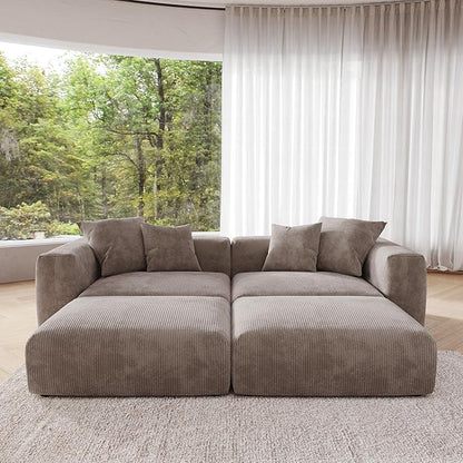 JACH Sectional Couches for Living Room, Modern Modular Sectional Couch with Chaise Ottomans, Cushion Covers Removable, Corduroy Sofa Bed for Living Room, Apartment, Office (Light Brown)