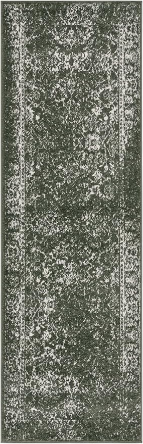 SAFAVIEH Adirondack Collection Runner Rug - 2'6" x 6', Dark Green & Ivory, Distressed Vintage Floral Design, Non-Shedding & Easy to Clean, Ideal for Hallway, Foyer, Entryway, Bedroom (ADR109Y)