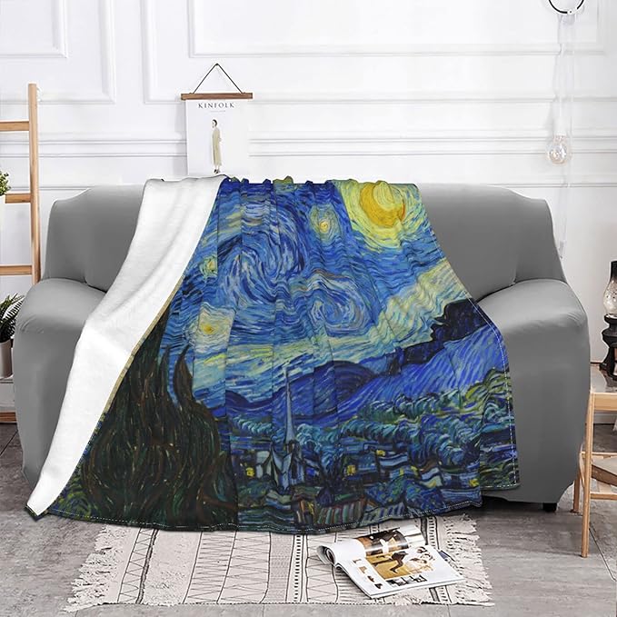 Starry Night Soft Blanket All Season Fuzzy Throw Warm Lightweight Blanket Flannel Blankets Fleece Throws for Bed Sofa Couch Travel Home Living Room Decor 60"x50"
