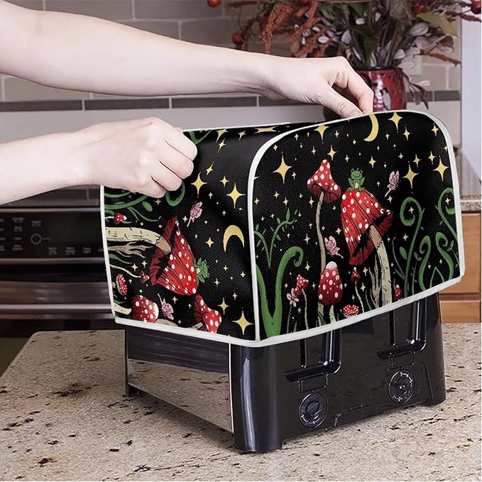 ZFRXIGN Butterfly Mushroom Toaster Cover 4 Slice Wide Slot Toaster Dust Covers Oven Cover Moon Night Kitchen Small Appliance Cover with Top Handle Home Decor Galaxy Frog