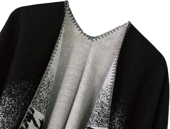 Women's Vintage Pattern Open Front Poncho Cape Shawl Winter Shawl Wraps