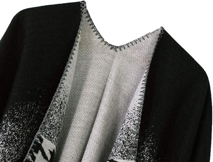 Women's Vintage Pattern Open Front Poncho Cape Shawl Winter Shawl Wraps