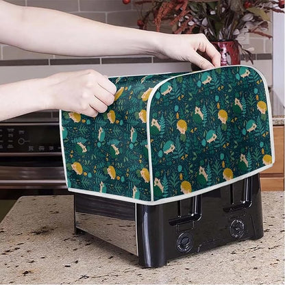 Flowers Hedgehog Printed 2 Slice Kitchen Machine Covers, Dustproof Toaster Cover Fits Most Standard Toaster, Small Kitchen Appliance, Bread Maker Protector