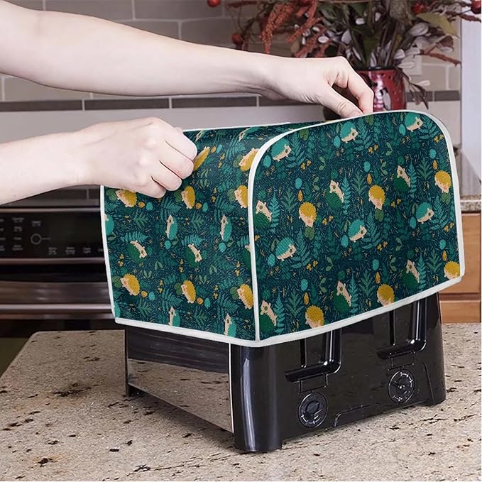 Flowers Hedgehog Printed 4 Slice Kitchen Machine Covers, Dustproof Toaster Cover Fits Most Standard Toaster, Small Kitchen Appliance, Bread Maker Protector