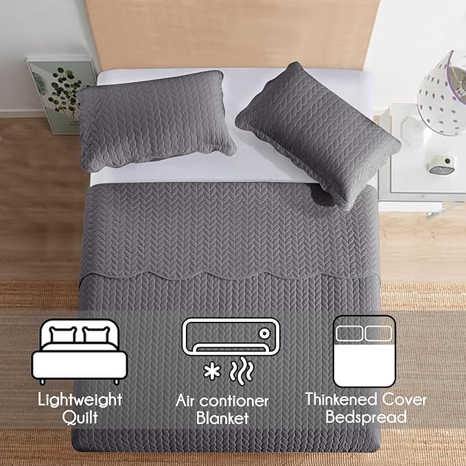 IR Imperial Rooms 8 Pack Quilt King Size Bedding (106" x 96") - Bulk Wholesale for Hotels, Guest Bedroom & Airbnbs - Lightweight Microfiber Reversible Embossed Quilts Bedspread (Grey)