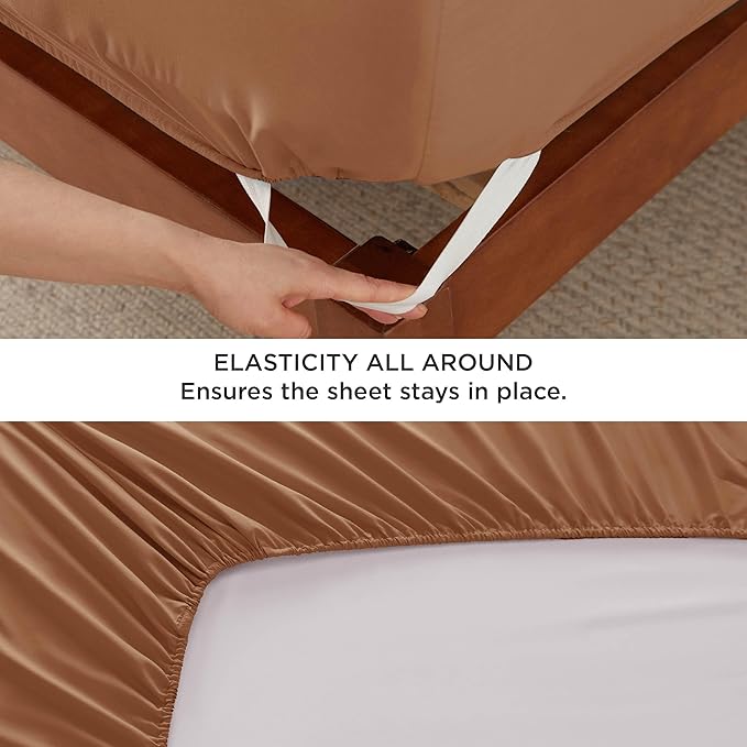 Bedsure Deep Pocket Queen Sheets Set - Fits Mattresses Up to 21 Inches Thick - 4 Piece GentleSoft Bed Sheets, Moisture Wicking, Soft & Cooling Bedsheet & Pillowcases, Easy & Secure Fit, Orange