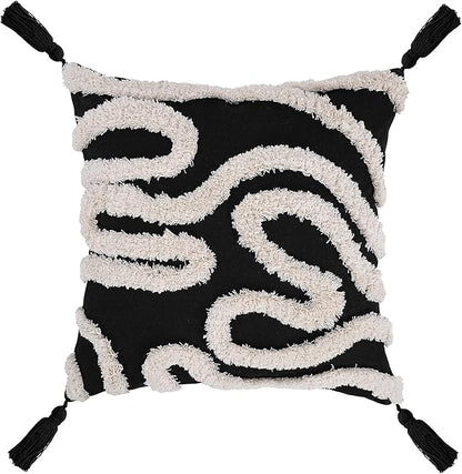 Adabana Black and Beige Pillow Covers Decorative Tufted Abstract Throw Pillows Cover Modern Farmhouse Home Decor for Couch Living Room Safa Bed,18X18 Inch