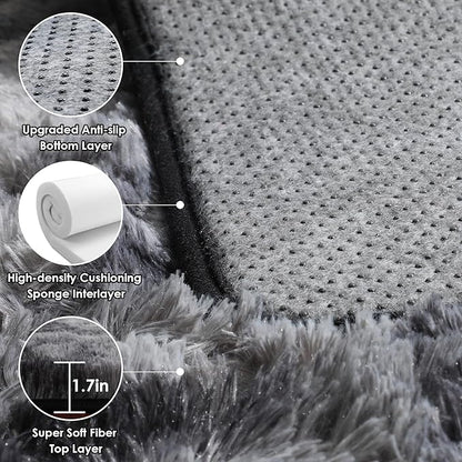 ONASAR Rugs for Living Room Bedroom, 5x8 Washable Fluffy Tie-Dyed Dark Grey Bedside Area Rug, Soft Plush Shaggy Floor Carpet for Nursery Kids Girls Boys Teen Dorm Home Office Decor Aesthetic