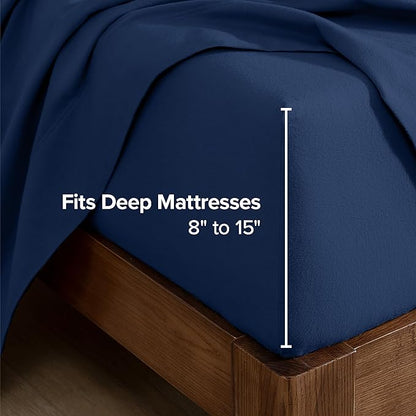 Bare Home 2 Fitted Bottom Sheets 100% Cotton Velvet Flannel (2-Pack) - Extra Soft Heavweight - Double Brushed Flannel - Deep Pocket (Queen, Dark Blue)