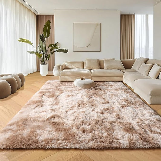 ONASAR 8x10 Area Rugs for Living Room, Tie-Dyed Beige Large Fluffy Bedroom Rug, Washable Soft Plush Thick Shaggy Big Floor Carpet for Kids Boy Girls Teen Dorm Nursery Indoor Home Decor Aesthetic