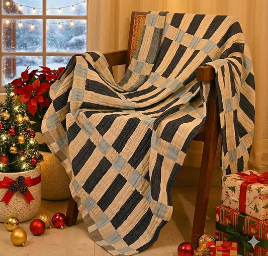 Folkulture Throw Blanket for Couch 50" x 60" |100% Recycled Cotton Couch Christmas Throw Blanket for Chair, Boho Throws Blankets for Bed,Sofa, Lightweight |Guest Room Must Haves Blanket | Winter Blue