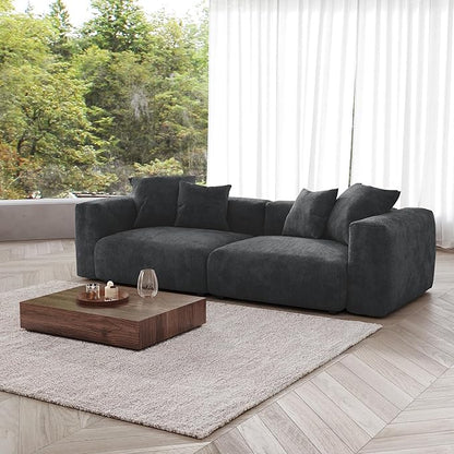 JACH 102" Corduroy Sectional Couch with 4 Pillows, Comfy Modular Sectional Sofa, Cushion Covers Removable, Oversized Love Seat Couches for Living Room, Office, Apartment, Black