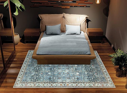 Bloom Rugs Washable Non-Slip 2' x 3' Rug - Blue/Beige Traditional Oriental Area Rug for Living Room, Bedroom, Dining Room, and Kitchen - Exact Size: 2' x 3'
