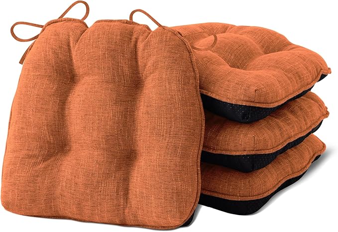 Chair Cushions for Dining Chairs Set of 4, Kitchen Chair Cushions, Chair Pads with Ties and Non Slip Backing, Tufted Memory Foam Seat Cushion 4 Pack, 15.5" x 15.5" x 4", Rust