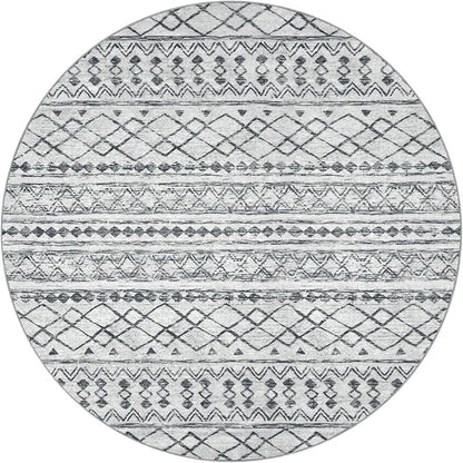 KUTA Boho Round Washable Rugs 5Ft Grey Moroccan Circle Area Rug Non-Slip Soft Distressed Geometric Carpet for Living Room Bedroom Low-Pile Entry Throw for Nursery Dorm Decor