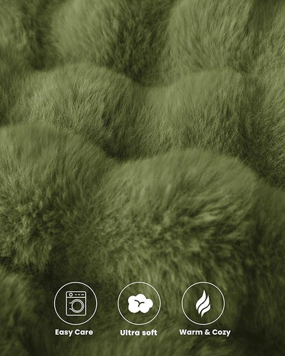 Ultra Soft Cozy Faux Fur Throw Blanket, Fuzzy Plush Thick Bubble Blanket, Oversize Luxury Fluffy Blanket for Couch, Sofa, Bedroom, and Living Room,50x60 Inches,Sage