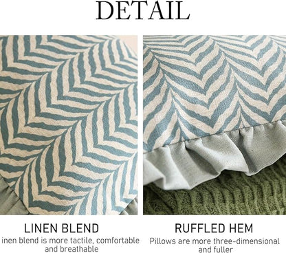 ISAENNE Design Linen Throw Pillow Covers 12"x20" Pack of 2, Rectangle Minimalist Cushion Covers with Powder Blue Chevron Leaves Pattern Decoration Pillowcases for Bed,Living Room,Outdoor,Car