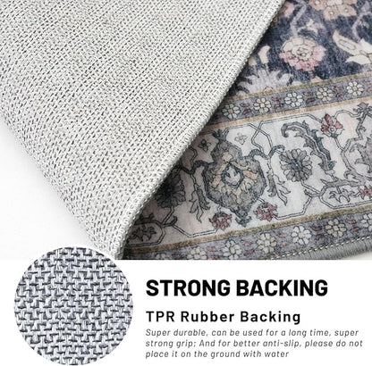 KUTA Runners for Hallways 2x6, Vintage Floral Rug Non-Slip Washable Kitchen Rugs Grey Black Beige Ultra Thin Soft Printed Distressed Flower Carpet Entryway Rugs for Bedroom Laundry Nursery