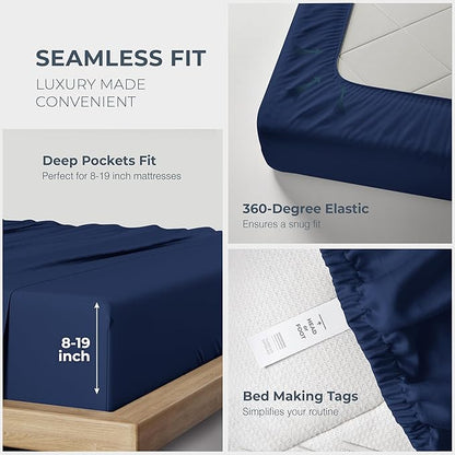 THREAD SPREAD 100% Egyptian Cotton California King Size Sheets - 1500 Thread Count, Cooling Sateen, Navy Blue