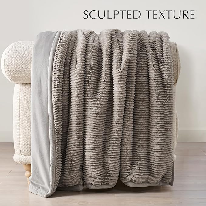 EVERGRACEHOME Ultra Soft Faux Fur Throw Blanket for Couch, Luxury Sculpted Texture Faux Rabbit Fur Blanket for Bed, Fluffy Thick Plush Warm Fuzzy Throw, 920GSM (Taupe, 60''x80'')