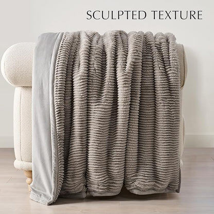 EVERGRACEHOME Ultra Soft Faux Fur Throw Blanket for Couch, Luxury Sculpted Texture Faux Rabbit Fur Blanket for Bed, Fluffy Thick Plush Warm Fuzzy Throw, 920GSM (Taupe, 50''x60'')