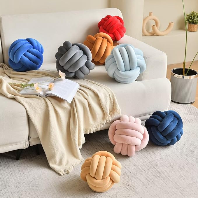 Decorative Throw Knot Pillow Ball for Home Chair Sofa Aesthetic Round Velvet Knotted Pillow Cushion (Navy Blue, 11inch)