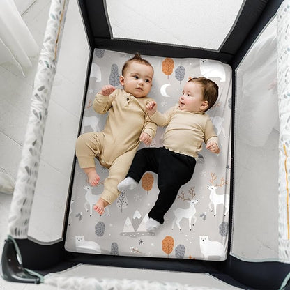 Pack n Play Sheets, BROLEX 2 Pack Mini Crib Sheets,Stretchy Portable Fitted Playard Sheet Set, Convertible Playard Mattress Cover,Ultra Soft Breathable Material,Snowy Forest