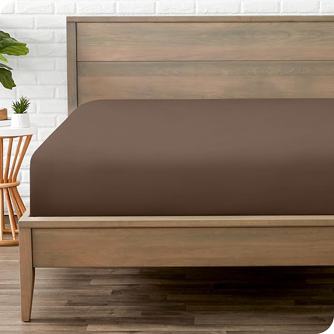 Bare Home Fitted Bottom Sheet Twin XL Size - Premium 1800 Microfiber - Ultra-Soft Hotel Luxury - Deep Pocket - Durable and Long Lasting (Twin XL, Cocoa)