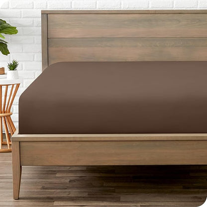 Bare Home Fitted Bottom Sheet Twin XL Size - Premium 1800 Microfiber - Ultra-Soft Hotel Luxury - Deep Pocket - Durable and Long Lasting (Twin XL, Cocoa)