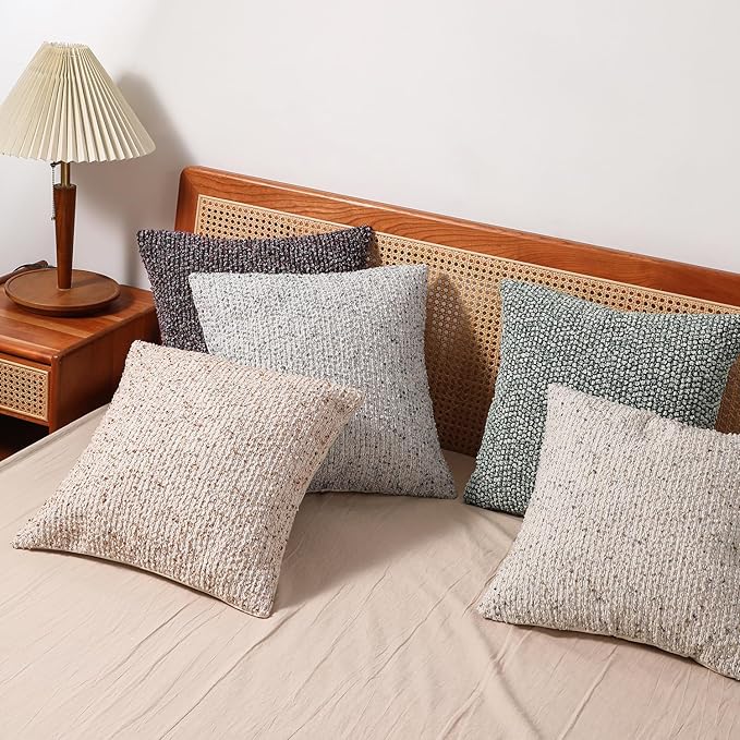 Striped Throw Pillow Covers 24x24 Set of 2 Cream Grey Textured Boucle Chic Morden Boho Accent Farmhouse Square Decorative Couch Pillow Covers for Home Decor Bed Sofa Living Room