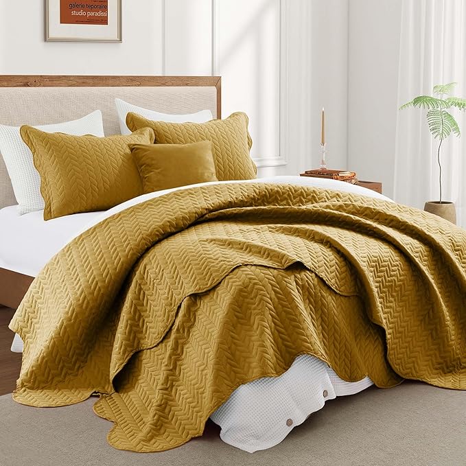 IR Imperial Rooms 8 Pack California King Quilt Bedding Set (118"x106") - Bulk Wholesale for Hotels, Guest Bedroom & Airbnbs - Lightweight Microfiber Reversible Embossed Quilts Bedspread (Ochre)