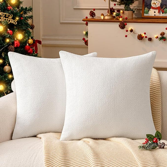 a moment Christmas White Chenille Throw Pillow Covers 18x18 Inch Pack of 2 Modern Decorative Throw Pillow Covers Farmhouse Cross Covers Home Decor for Sofa Bedroom Living Room