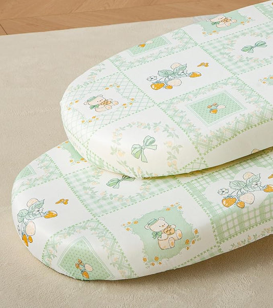 SDY Jersey Floral Bassinet Sheets for Baby Boys and Girls,32 "x 16 "x 4",2 Pack,Neutral Green Flower Standard Oval/Retangle Bassinet Mattress Sheets for Toddler,Super Soft Breathable