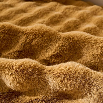 Faux Fur Decorative Throw Pillow Cover Plush Thick Bubble Pillow Covers Luxury Soft Cozy Accent Pillowcase for Spring Sofa Living Room Couch Bed (Brown Yellow,12"x20")
