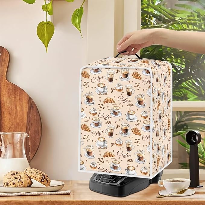 Coffee Maker Cover For Kitchen With Top Handle Waterproof Dust Appliance Cover Suitable For Most Coffee Machine Models Croissant Pattern