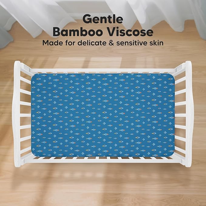 KeaBabies 2-Pack Baby Crib Sheets for Boys, Girls - 52x28 Viscose Derived from Bamboo Toddler Bed Sheets Neutral, Fitted Crib Mattress Cover for Standard Baby Bedding, Soft & Cozy (Space Quest)