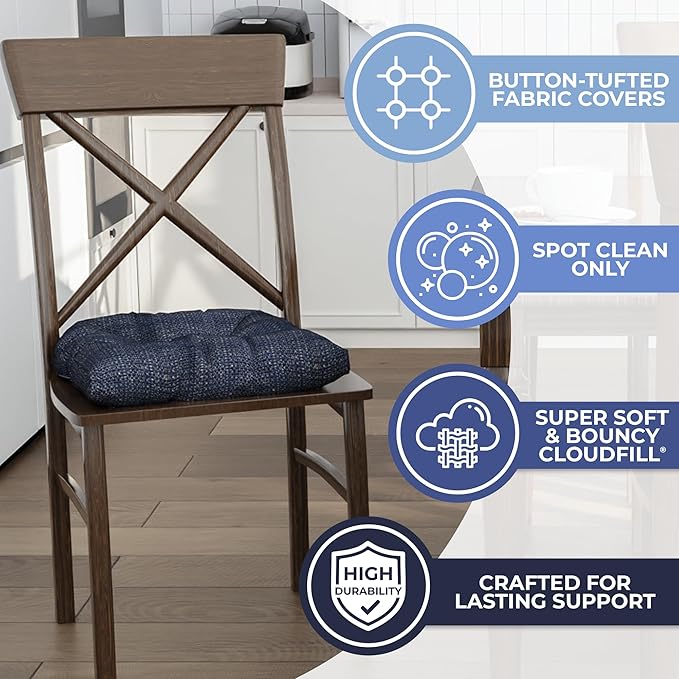 Klear Vu Gripper Overstuffed Universal Non-Slip Dining Chair Cushions for Kitchen Decor or Office Use, U-Shaped Skid-Proof Seat Pad, 17x17 Inches, 2 Count (Pack of 1), Honeycomb Navy