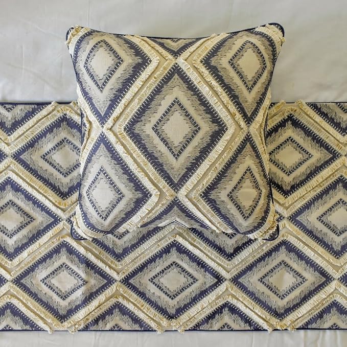 The HomeCentric King/Queen/Twin Blue Decorative Twin 53"x18" Bed Runner with Pillow Cover, Lace & Moroccan Decor Bed Scarf on Jacquard Fabric - Akida