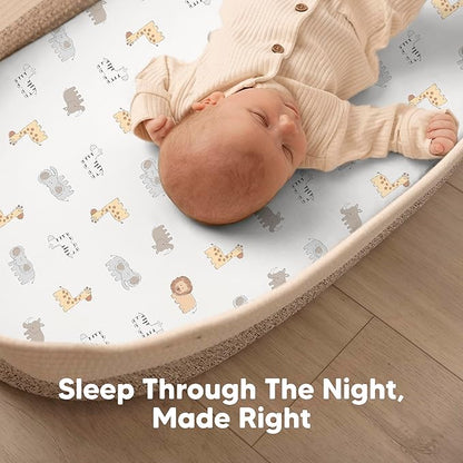 2-Pack Organic Bassinet Sheets for Girls, Boys - 100% Cotton Bassinet Mattress Sheets Compatible with Halo Bassinest Swivel Sleeper, Graco, Baby Delight, Chicco, Fitted Bassinet Sheets (KeaSafari)