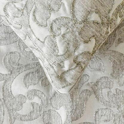 The HomeCentric King/Queen/Twin Silver Decorative Full 68"x18" Bed Runner with Two Pillow Cover, Abstract, Floral, Bead Hand Embroidery Bed Scarf on Jacquard Fabric - Ethereal Silver