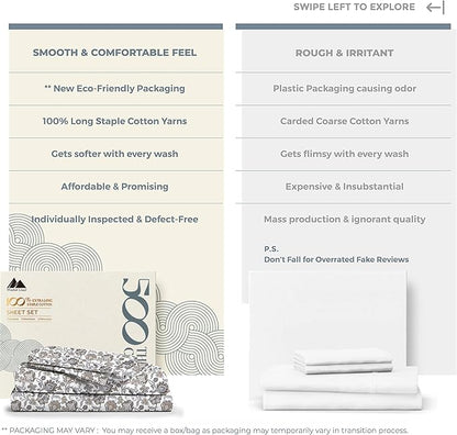 Mayfair Linen 100% Cotton Printed Bed Sheets Twin XL Set - 500 Thread Count Cotton Twin XL Sheets Only, 3 PC Set (Floral Ivory), Soft, Cooling, Sateen Weave 16" Deep Pocket Dorm Room Bedsheet