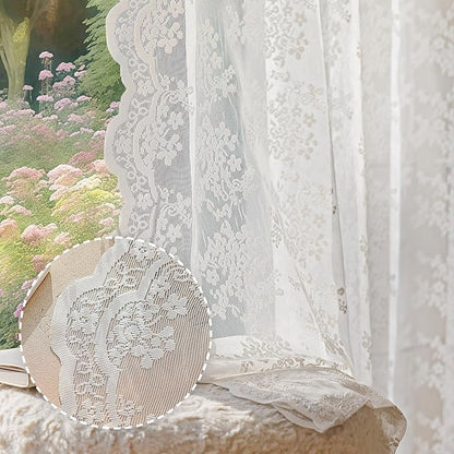 Anmao Vintage White Lace Curtains 102 Inches Long 2 Panels, Romantic Elegant Light Filtering Semi Sheer Floral Thick Lacy Curtain Drapes for Living Room and Bedroom, Each Panel 55W x 102L, Off White