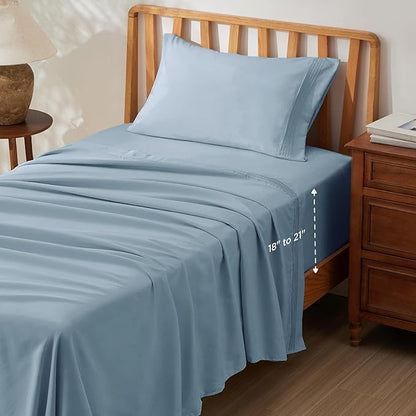 Bedsure Twin XL Sheets Dorm Bedding, GentleSoft Breathable Extra Long Twin Sheets & Pillowcases, Moisture Wicking Cooling, Deep Pocket Fits Mattress Up to 21 Inches Thick, Mineral Blue
