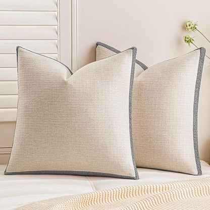 a moment Loop Yarn Linen-Like Pillow Cover Natural Soft Decorative Throw Pillow Case Farmhouse 18x18 Inch, Bohemian Textured Cushion Cover for Sofa Bed, Wrinkle-Resistant Home Decor Grey