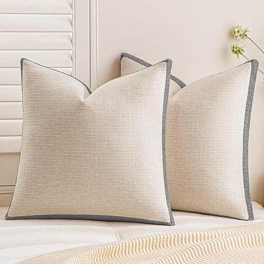 a moment Loop Yarn Linen-Like Pillow Cover Natural Soft Decorative Throw Pillow Case Farmhouse 18x18 Inch, Bohemian Textured Cushion Cover for Sofa Bed, Wrinkle-Resistant Home Decor Grey