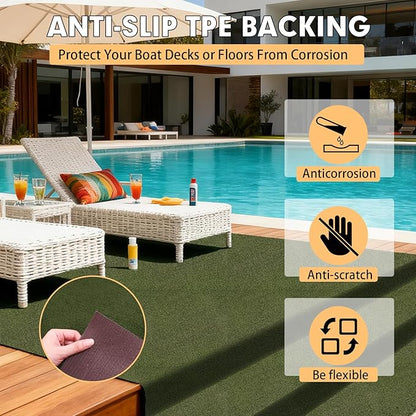 Marine Carpet,5 FT x 20 FT Olive Green Indoor Outdoor Carpet 0.2" Thick with Water-Proof TPE Backing, Non-Slide for Home, Patio, Porch, Deck