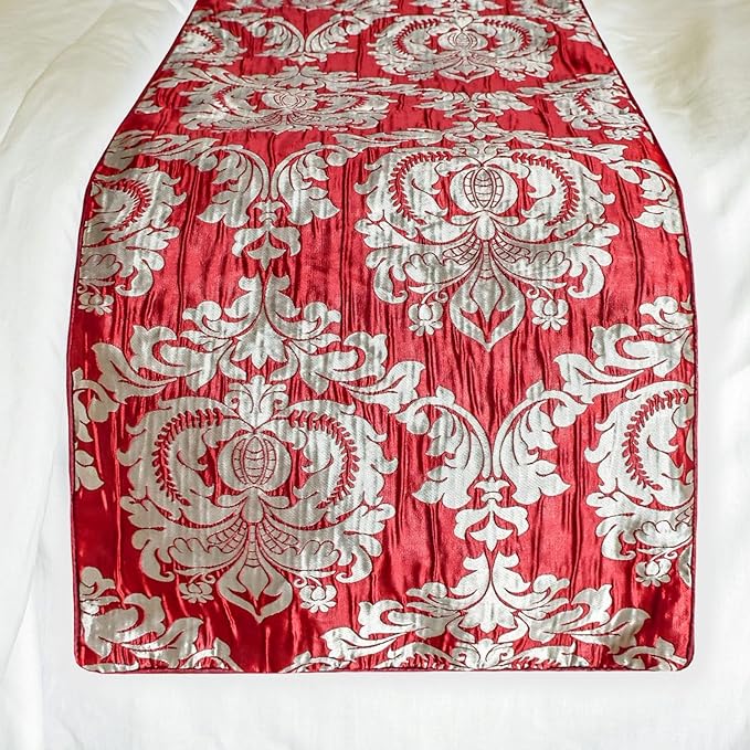 The HomeCentric Red Bed Runner for King/Queen/Twin Jacquard Decorative Bed Scarf 53"x18" Bed Runner Without Pillow Cover, Damask Bed Scarf Bedroom Décor Accent - Crimson Damask