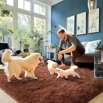 Brown Plush Rug for Living Room Fuzzy Carpet for Bedroom Dorm, Non-Slip High Pile Rug, Shag Rug for Playroom Nursery Home Office Decor 8X10 Ft