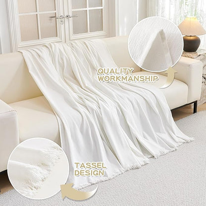 MYSKY HOME Sofa Covers for 2 Cushion Couch L Shaped Couch Cover Washable Couch Cover with Tassels Boho Couch Cover Non Slip Super Universal Soft Sofa Slipcover for Kids, Dogs, Pets, 71"x118", White