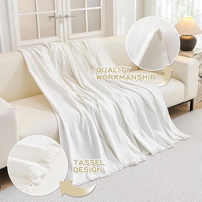MYSKY HOME Couch Cover for Dogs Washable Couch Covers Couch Covers for Dogs Couch Cover 2 Cushion Sofa Non Slip Dogs Furniture Protector with Tassels Chenille Sofa Covers for Pets, 71"x102", White
